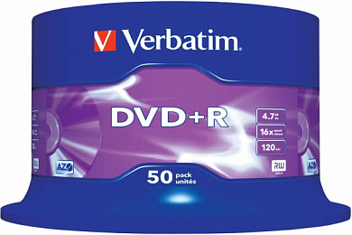 Диск DVD+R VERBATIM 4.7Gb (43550), Cake Box, 50 шт