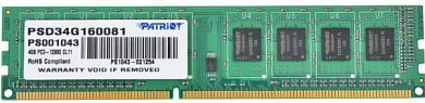 Модуль памяти DDR3 4Gb PC12800 1600MHz PATRIOT (PSD34G160081), Retail