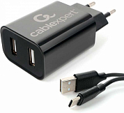 Сетевое зарядное устройство CABLEXPERT MP3A-PC-37, USB A x 2, черное