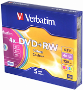 Диск DVD+RW VERBATIM 4.7Gb (43297), Slim Case, 5 шт