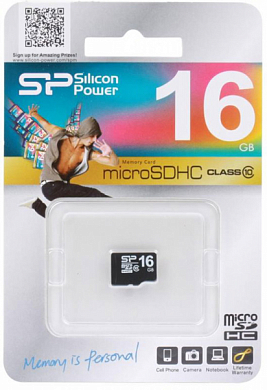 Карта памяти microSDHC SILICON POWER 16Gb, Class10 (SP016GBSTH010V10)