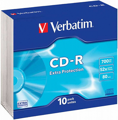Диск CD-R VERBATIM 700Mb (43415), Slim Case, 10 шт